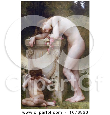 Woman With Cupid, Mourning the Loss of Her Lover, Elegy by William-Adolphe Bouguereau - Royalty Free Historical Clip Art  by JVPD