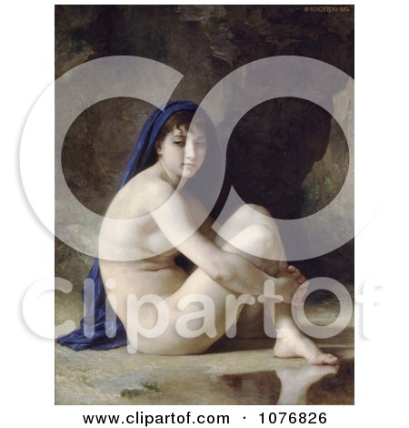 Bather Woman With a Cloth Over Her Head, Seated Nude by William-Adolphe Bouguereau - Royalty Free Historical Clip Art  by JVPD