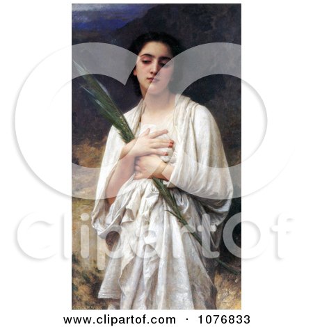 Young Woman Holding a Palm Leaf by William-Adolphe Bouguereau - Royalty Free Historical Clip Art  by JVPD