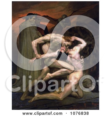 Men Fighting, Dante And Virgil In Hell, by William-Adolphe Bouguereau - Royalty Free Historical Clip Art  by JVPD