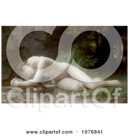 Nude Woman Lying Over a Stream, Biblis by William-Adolphe Bouguereau - Royalty Free Historical Clip Art  by JVPD