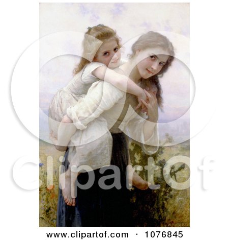 Girl Carrying Her Little Sister on Her Back, Not Too Much To Carry by William-Adolphe Bouguereau - Royalty Free Historical Clip Art  by JVPD