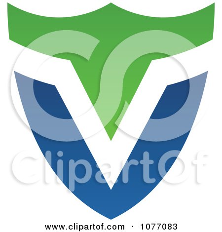 Clipart Blue And Green Shield Letter V Logo - Royalty Free Vector Illustration by cidepix