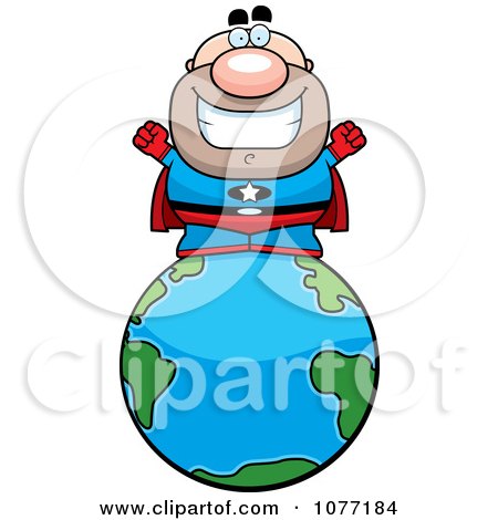 Clipart Bald Super Hero On The Earth - Royalty Free Vector Illustration by Cory Thoman