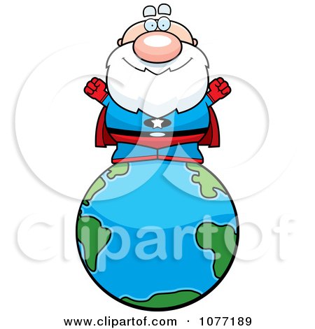 Clipart Bald Super Senior Man On The Globe - Royalty Free Vector Illustration by Cory Thoman