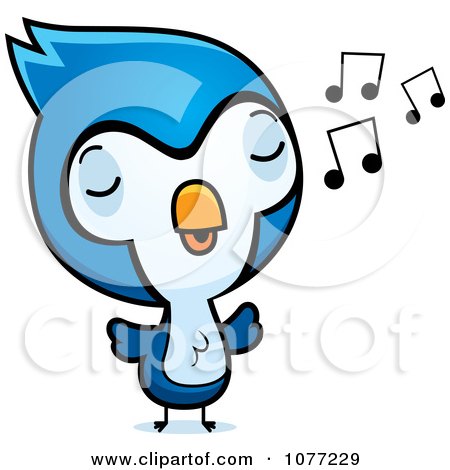 Clipart Cute Baby Bluejay Whistling - Royalty Free Vector Illustration by Cory Thoman