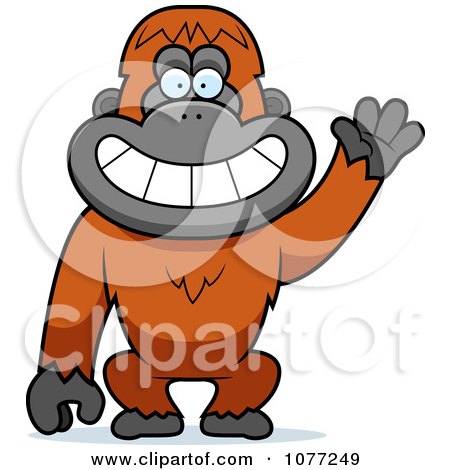 Clipart Friendly Waving Orangutan Monkey - Royalty Free Vector Illustration by Cory Thoman