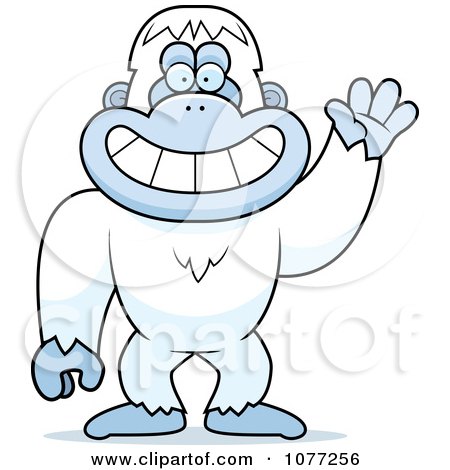 Clipart Friendly Waving Yeti Abominable Snowman Monkey - Royalty Free Vector Illustration by Cory Thoman