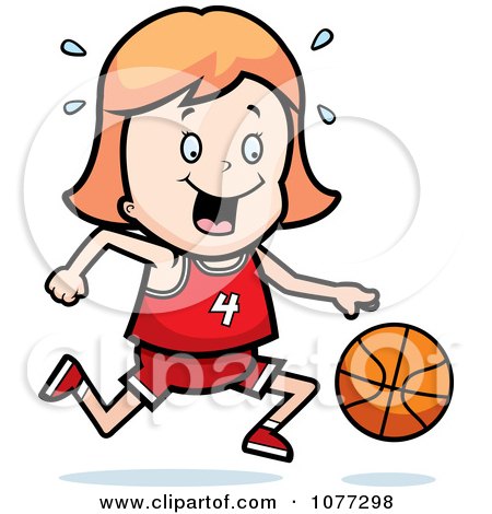 Clipart Caucasian Basketball Girl Dribbling A Ball - Royalty Free Vector Illustration by Cory Thoman