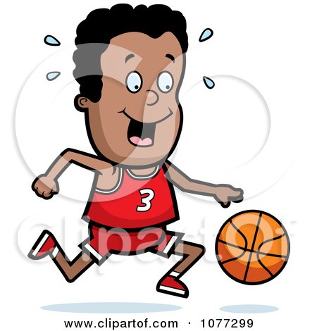 Clipart Black Basketball Boy Dribbling A Ball - Royalty Free Vector Illustration by Cory Thoman