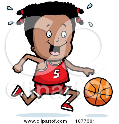 Clipart Black Basketball Girl Dribbling A Ball - Royalty Free Vector Illustration by Cory Thoman
