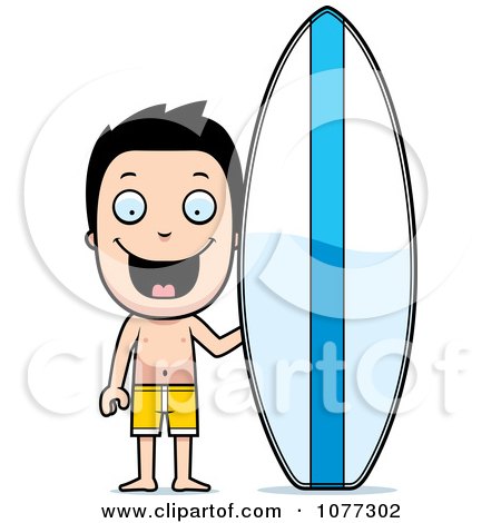 Clipart Happy Summer Boy By A Surfboard - Royalty Free Vector Illustration by Cory Thoman
