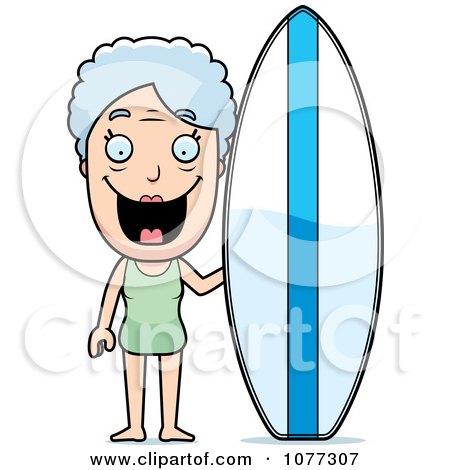 Clipart Senior Granny Woman With A Surfboard - Royalty Free Vector Illustration by Cory Thoman