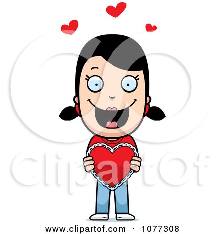 Clipart Sweet Girl Holding A Valentine Heart - Royalty Free Vector Illustration by Cory Thoman