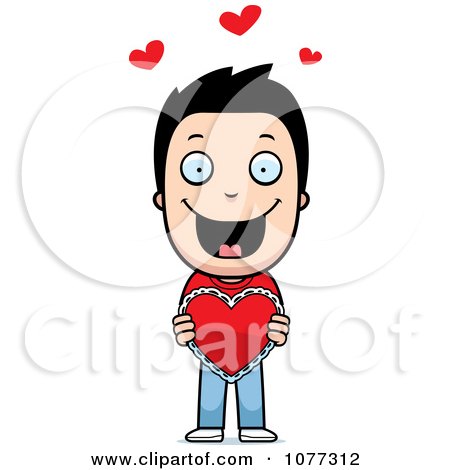 Clipart Happy Boy Holding A Valentine - Royalty Free Vector Illustration by Cory Thoman