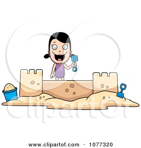 Clipart Summer Girl Building A Sand Castle - Royalty Free Vector Illustration by Cory Thoman