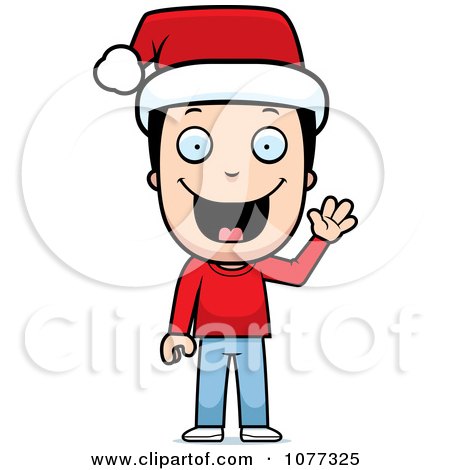 Clipart Happy Christmas Boy Wearing A Santa Hat - Royalty Free Vector Illustration by Cory Thoman