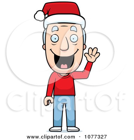 Clipart Happy Christmas Grandpa Waving And Wearing A Santa Hat - Royalty Free Vector Illustration by Cory Thoman