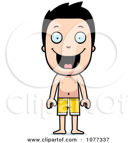 Clipart Happy Summer Boy Wearing Swim Trunks - Royalty Free Vector Illustration by Cory Thoman