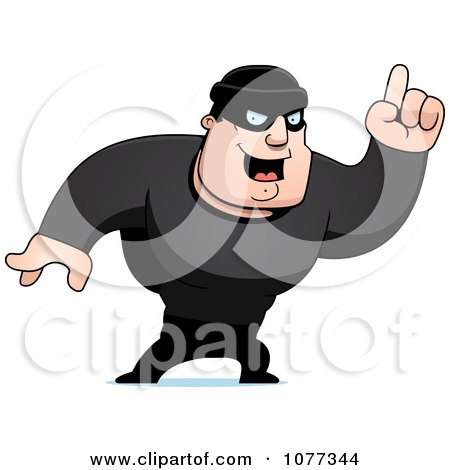 Clipart Male Robber In Black Pointing Up - Royalty Free Vector Illustration by Cory Thoman