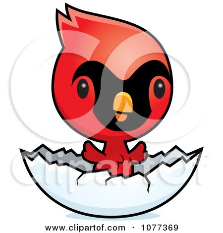 Clipart Cute Red Baby Cardinal Chick Hatching - Royalty Free Vector Illustration by Cory Thoman