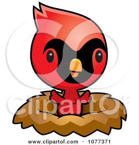 Clipart Cute Red Baby Cardinal Chick In A Nest - Royalty Free Vector Illustration by Cory Thoman
