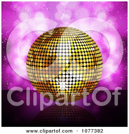 Clipart 3d Golden Disco Ball On Purple - Royalty Free Vector Illustration by elaineitalia