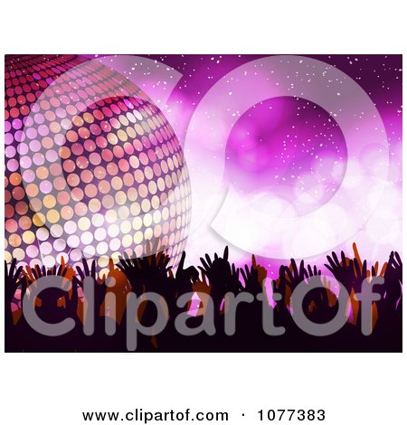 Clipart Silhouetted Dancers And A 3d Disco Ball On Purple - Royalty Free Vector Illustration by elaineitalia