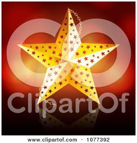 Clipart 3d Golden Christmas Star Ornament Over Red - Royalty Free Vector Illustration by elaineitalia