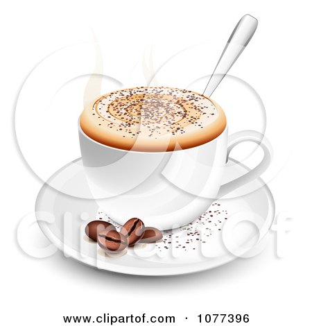 Clipart 3d Foaming Hot Coffee With Beans And A Spoon - Royalty Free Vector Illustration by Oligo