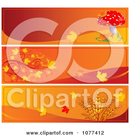 Clipart Autumn Mushroom Leaves And Wheat Website Banners - Royalty Free Vector Illustration by Pushkin