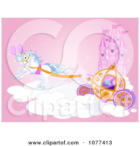 Clipart Horse Drawn Carriage On A Cloud By A Castle - Royalty Free Vector Illustration by Pushkin