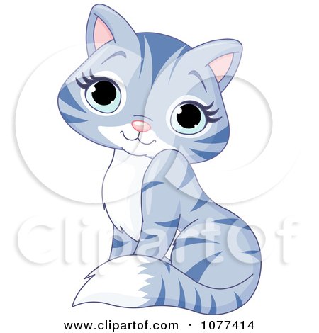 Clipart Cute Gray Tabby Cat Sitting - Royalty Free Vector Illustration by Pushkin