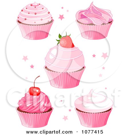 Clipart Five Pink Cupcakes With Stars - Royalty Free Vector Illustration by Pushkin