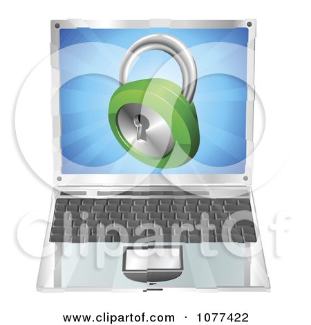 Clipart 3d Padlock Emerging From A Laptop Computer - Royalty Free Vector Illustration by AtStockIllustration