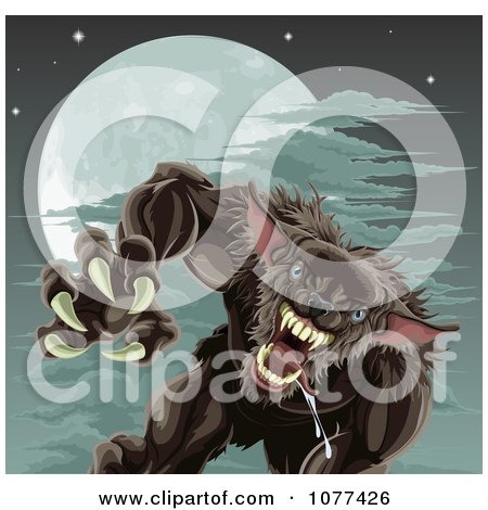 Clipart Vicious Werewolf Attacking Under A Full Moon - Royalty Free Vector Illustration by AtStockIllustration