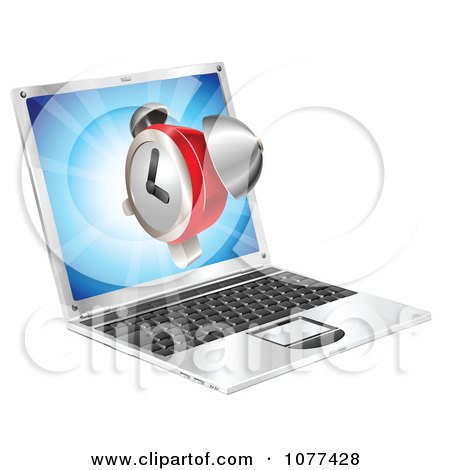 Clipart 3d Alarm Clock Floating Over A Laptop Computer - Royalty Free Vector Illustration by AtStockIllustration