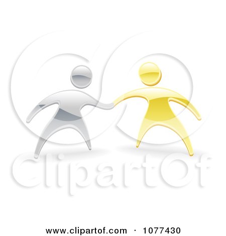 Clipart 3d Silver And Gold People Shaking Or Holding Hands - Royalty Free Vector Illustration by AtStockIllustration