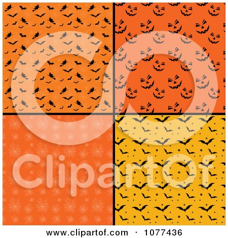 Clipart Seamless Vampire Bat Halloween Pumpkin And Cobweb Backgrounds - Royalty Free Vector Illustration by KJ Pargeter