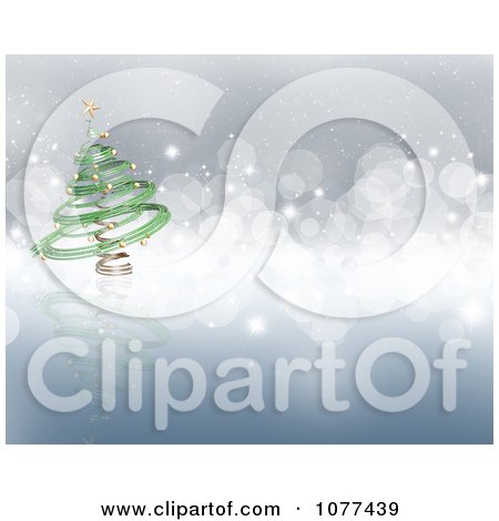 Clipart 3d Green Spiral Christmas Tree Over Blue Sparkles - Royalty Free CGI Illustration by KJ Pargeter