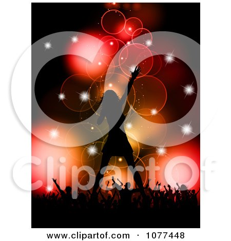 Clipart Sillhouetted Female Singer On Stage In Front Of Her Concert Fans - Royalty Free Vector Illustration by KJ Pargeter