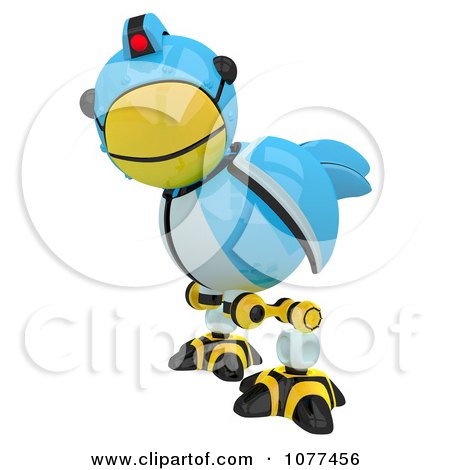 Clipart 3d Robotic Blue Tweet Bird Glancing - Royalty Free CGI Illustration by Leo Blanchette