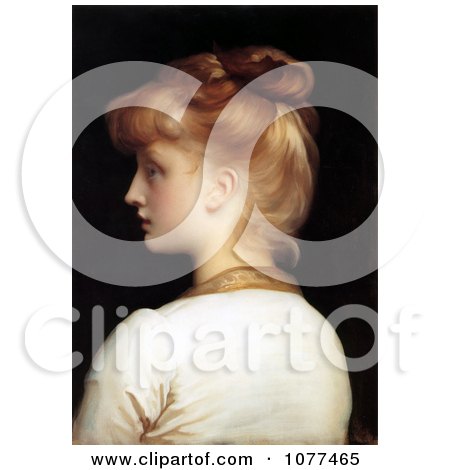 Painting of a Red Haired Girl From Behind, Looking Left by Frederic Lord Leighton - Royalty Free Historical Clip Art by JVPD