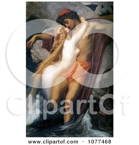 Painting of a Mermaid Kissing a Man, the Fisherman and the Syren by Frederic Lord Leighton - Royalty Free Historical Clip Art by JVPD