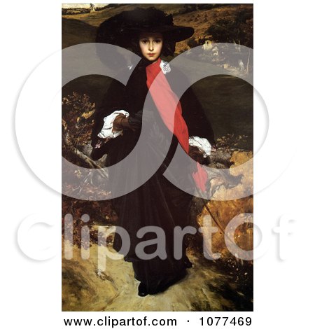 Painting of a Woman in Black and Red Walking Outdoors, May Sartoris by Frederic Lord Leighton - Royalty Free Historical Clip Art by JVPD