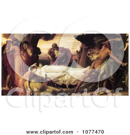 Painting of a Hercules Wrestling with Death for the Body of Alcestis by Frederic Lord Leighton - Royalty Free Historical Clip Art by JVPD