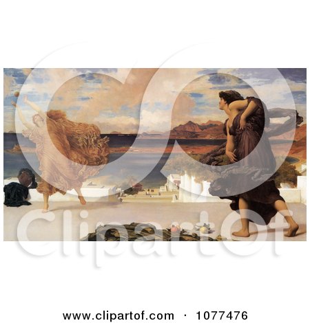 Painting of a Greek Girls Playing at Ball by Frederic Lord Leighton - Royalty Free Historical Clip Art by JVPD
