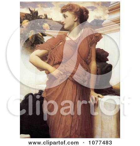 Painting of a Woman Looking Over Her Shoulder, At the Fountain by Frederic Lord Leighton - Royalty Free Historical Clip Art by JVPD