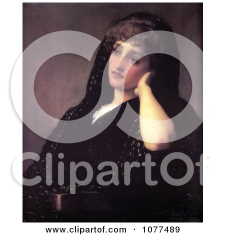 Painting of a Woman in Black Reminiscing, Memories by Frederic Lord Leighton - Royalty Free Historical Clip Art by JVPD