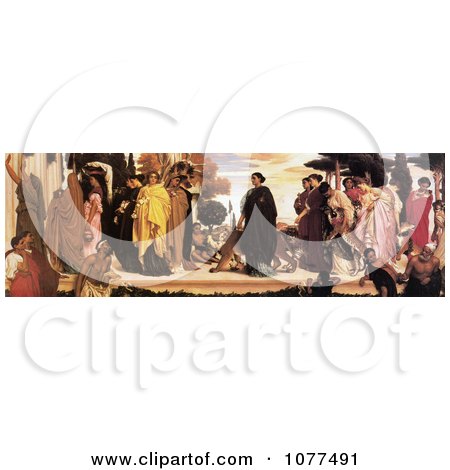 Painting of Women in Robes With Big Cats on Leashes, The Syracusan Bride by Frederic Lord Leighton - Royalty Free Historical Clip Art by JVPD